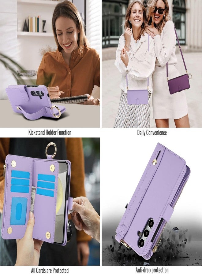 Asuwish Phone Case for Samsung Galaxy A15 5G/4G Zipper Wallet with Tempered Glass Screen Protector Crossbody Strap Card Holder RFID Blocking Stand Flip Cell Cover A 15 G5 15A Women Girls Violet - Image 4