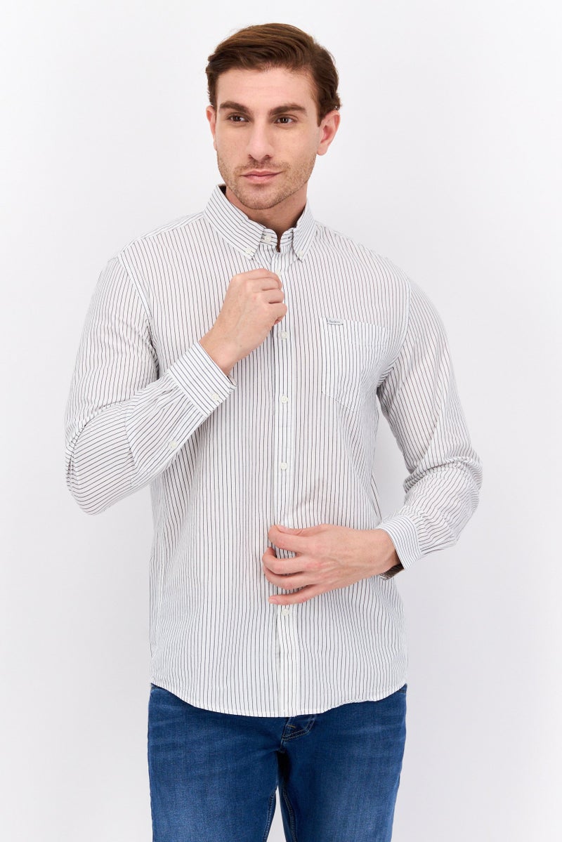 Pepe Jeans قميص رجالي ضيق بأكمام طويلة مخطط، أبيض - Image 1