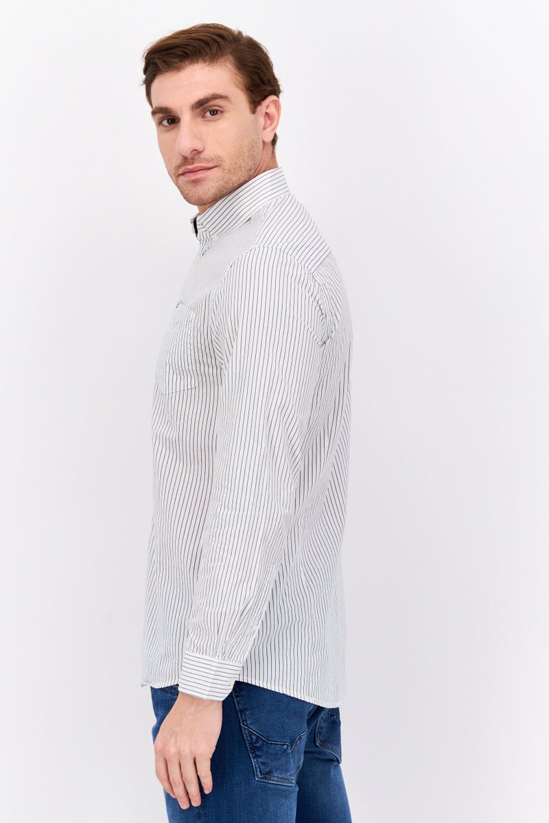 Pepe Jeans قميص رجالي ضيق بأكمام طويلة مخطط، أبيض - Image 2