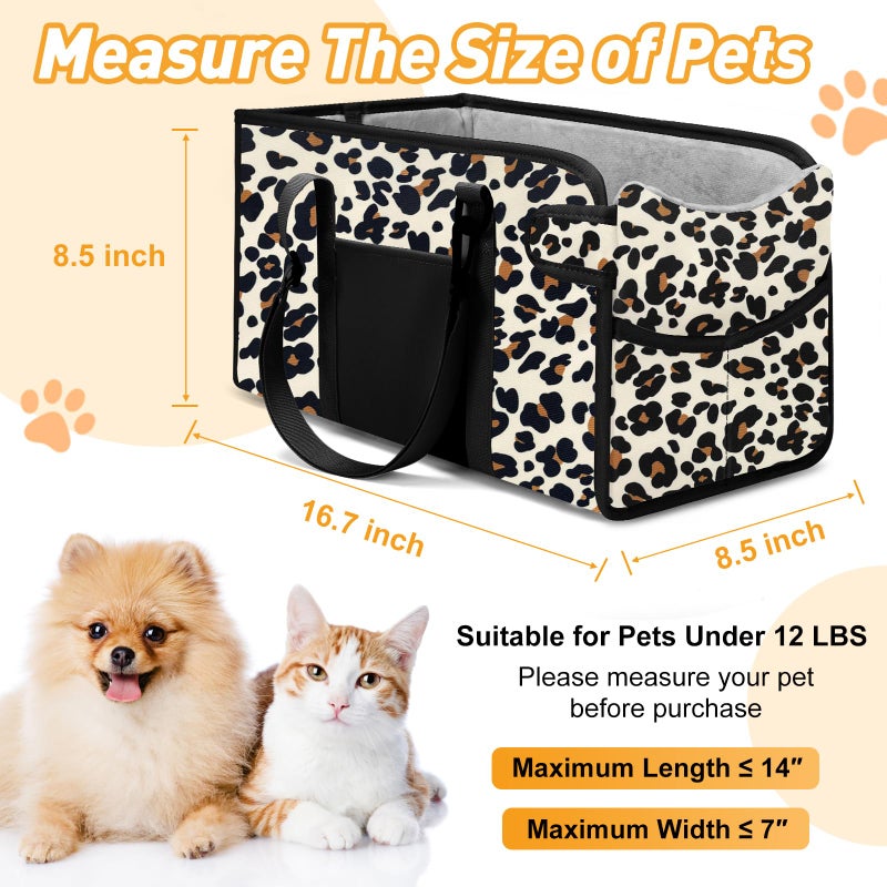 NECKORY Portable Dog Car Seat for Small Dogs - Adjustable Safety Leash, Washable Cushion & Storage Pocket - Pet Booster Seat for Car Travel- Leopard - Image 2