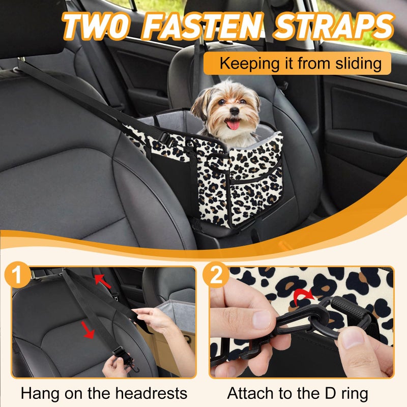 NECKORY Portable Dog Car Seat for Small Dogs - Adjustable Safety Leash, Washable Cushion & Storage Pocket - Pet Booster Seat for Car Travel- Leopard - Image 5