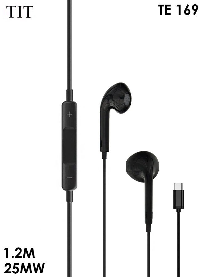 بيوينتي سماعات أذن سلكية كلاسيكية بمنفذ USB-C مزودة بميكروفون وعناصر تحكم مدمجة وصوت ستيريو عالي الدقة وكابل متين بطول 1.2 متر متوافق مع الهواتف الذكية والأجهزة اللوحية وأجهزة الكمبيوتر المحمولة - TE-169 - Image 1