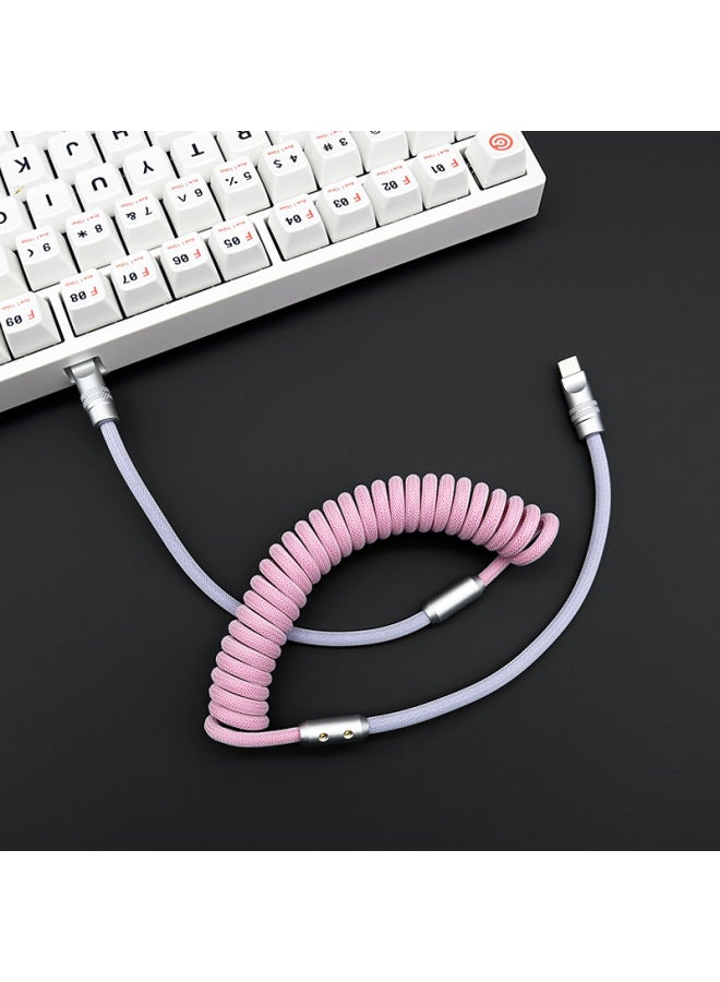 Cherry Blossom CarPlay Car Color Matching Braided Spring Data Cable For Iphone 15 Mercedes-Benz Audi Fast Charging USB-Color:USB To For Iphone 6-14 Front/12W-Model:spring Cherry Powder Lavender Purple  - Image 3