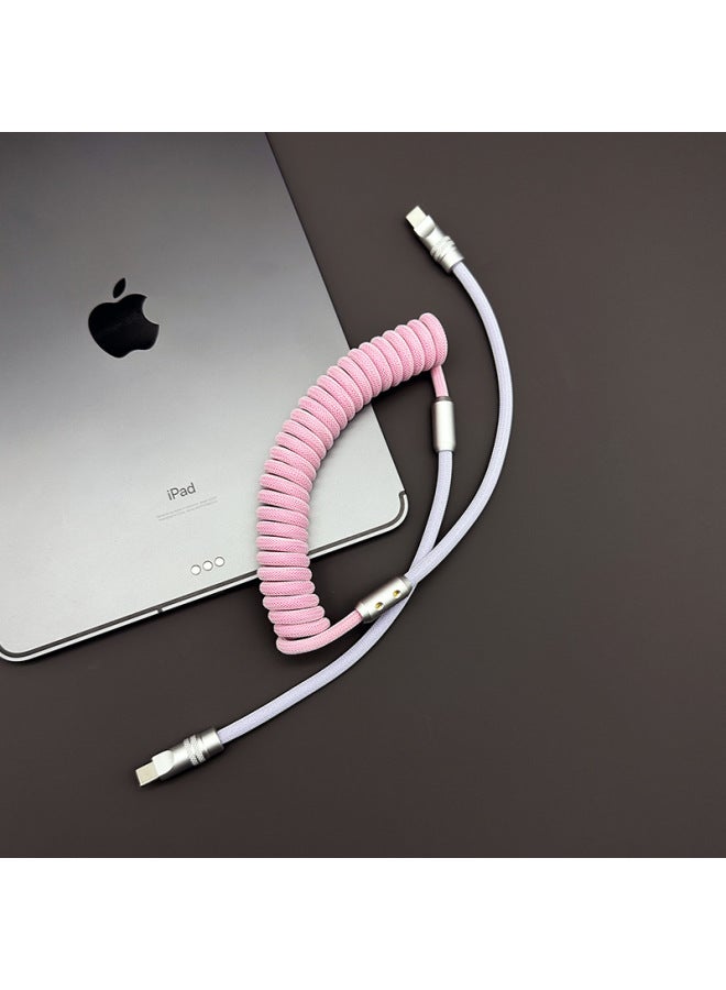 Cherry Blossom CarPlay Car Color Matching Braided Spring Data Cable For Iphone 15 Mercedes-Benz Audi Fast Charging USB-Color:USB To For Iphone 6-14 Front/12W-Model:spring Cherry Powder Lavender Purple  - Image 1
