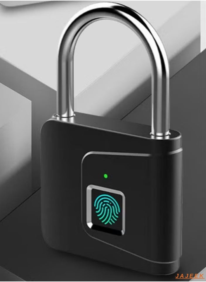 JAJEEK "Anti-Theft Fingerprint Padlock, Smart Fingerprint Padlock, Portable Intelligent Lock, Waterproof USB Charging Small Smart Padlock for Cabinet, Luggage, Gym, Suitcase, School, Bike, Black"  - Image 1