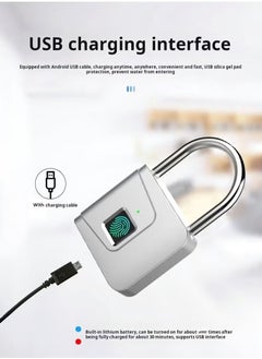 JAJEEK "Anti-Theft Fingerprint Padlock, Smart Fingerprint Padlock, Portable Intelligent Lock, Waterproof USB Charging Small Smart Padlock for Cabinet, Luggage, Gym, Suitcase, School, Bike, Black"  - Image 4