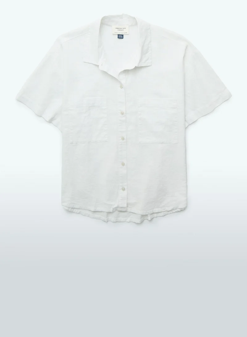 American Eagle AE Linen-Blend Button-Up Shirt