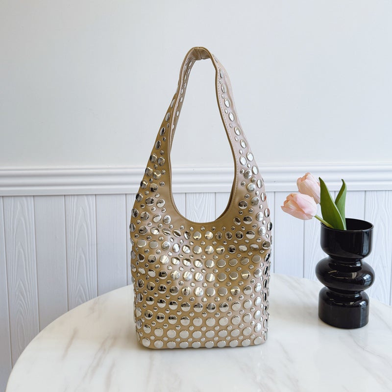 Fashion Women'S Bags 2026 New Casual Stylish Trendy Cool Polka Dot Studded Underarm Bag Bucket Bag Shoulder Bag - Image 1