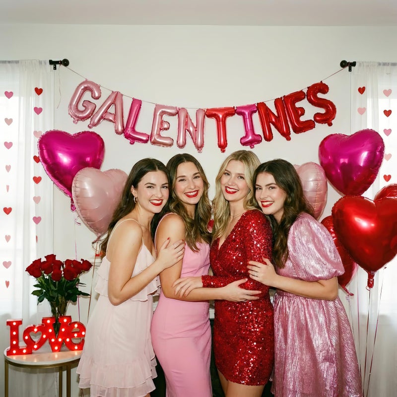 besttideyes Galentines balloons, Galentine's Day Decor,Valentine's Day Balloon Banner, 16in Galentines Balloons with Heart Shaped Balloons for Valentines Day Supplies, Galentine's Day Decorations (pastel pink) - Image 3