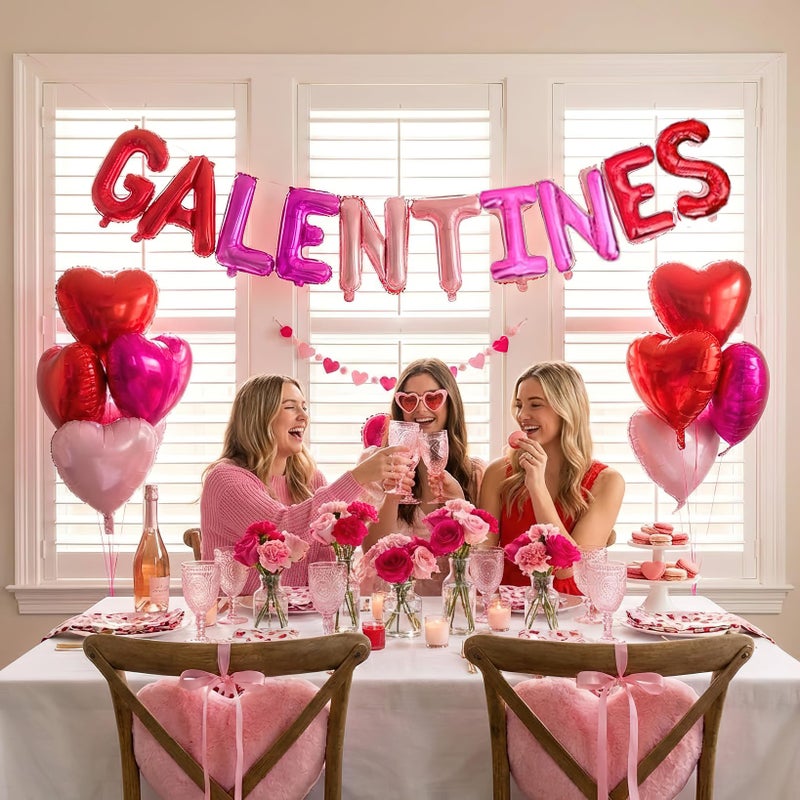 besttideyes Galentines balloons, Galentine's Day Decor,Valentine's Day Balloon Banner, 16in Galentines Balloons with Heart Shaped Balloons for Valentines Day Supplies, Galentine's Day Decorations (pastel pink) - Image 2
