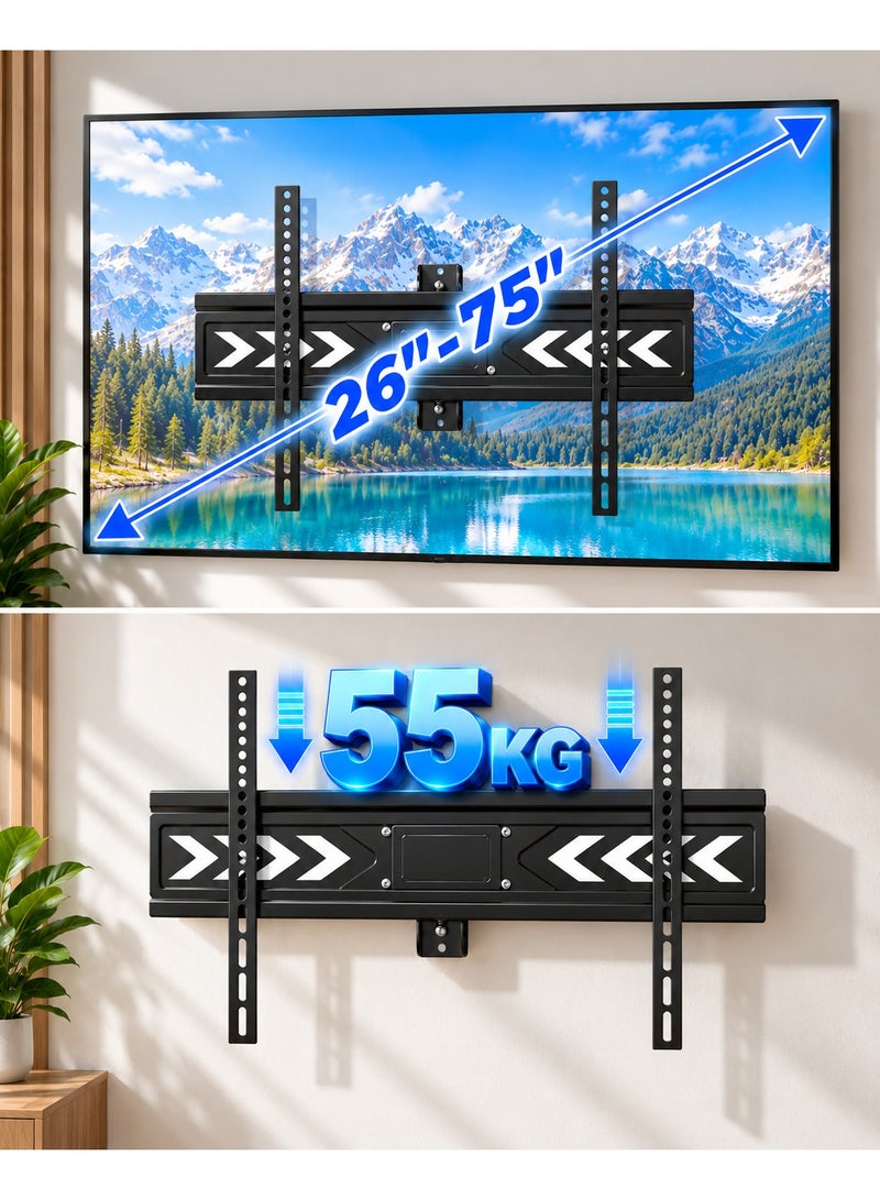 BEETEC TV Wall Mount Full Motion for 26"-75" Flat Panel TVs, Load Capacity 55 kg/121 lbs, VESA Up to 400×400 mm, ±60° Swivel, +6°/-7° Tilt, 52–350 mm Profile, Cable Management - Image 3