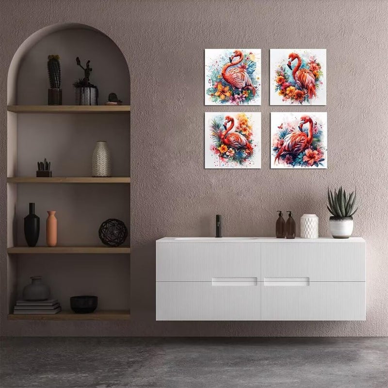 Wall HDQ Flamingo Wall Decor Animal Pictures Floral Pink Plant for Kids Girls Room Decor Framed Posters Paintings Bedroom Office Home Decor 4 Pieces - Image 5