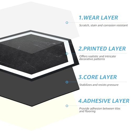 Art3d 30-Pack Hexagon Peel and Stick Flooring Tile Marble Look, Self Adhesive Waterproof Vinyl Floor Tile for Kitchen Bathroom Living Room Bedroom, 11.8" x 10.2" Black Marble - Image 2