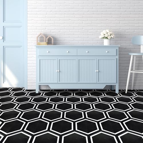 Art3d 30-Pack Hexagon Peel and Stick Flooring Tile Marble Look, Self Adhesive Waterproof Vinyl Floor Tile for Kitchen Bathroom Living Room Bedroom, 11.8" x 10.2" Black Marble - Image 4