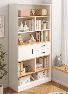 fashionhome Multipurpose Multi-Tier Wooden Bookshelf Large Storage Display Rack with Drawers Vertical Freestanding Floor Shelf Bookcase for Living Room Home Office 102x24x181 cm  - Image 1