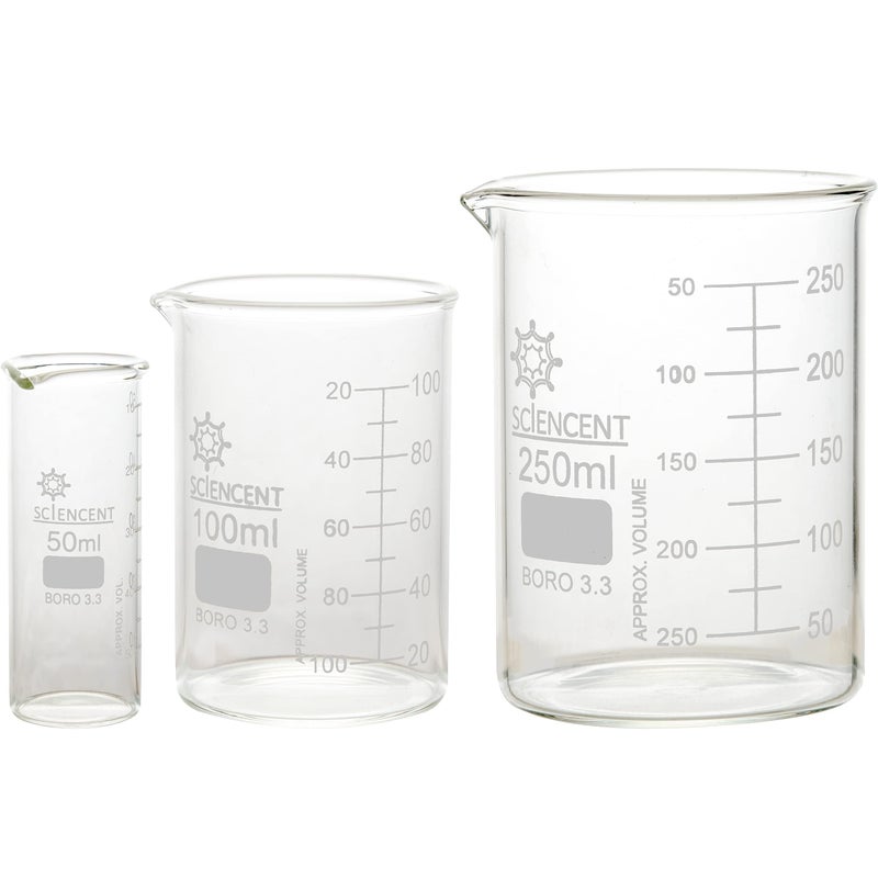 SCIENCENT WITH DEVICE SCIENCENT Glass Beaker 50ml, 100ml, 250ml (Set of 3) - Image 3