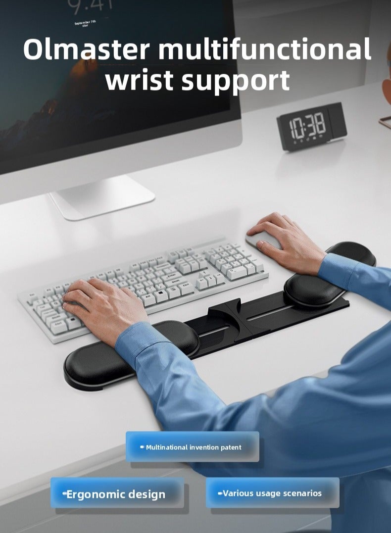 oimaster Keyboard Wrist Rest – Ergonomic Memory Foam PU Leather Pad, Soft & Foldable, Adjustable Length & Angle, Non-Slip ABS Base, Waterproof & Sweatproof, Comfortable Keyboard Hand Support, Wrist Mouse Pad - Image 1