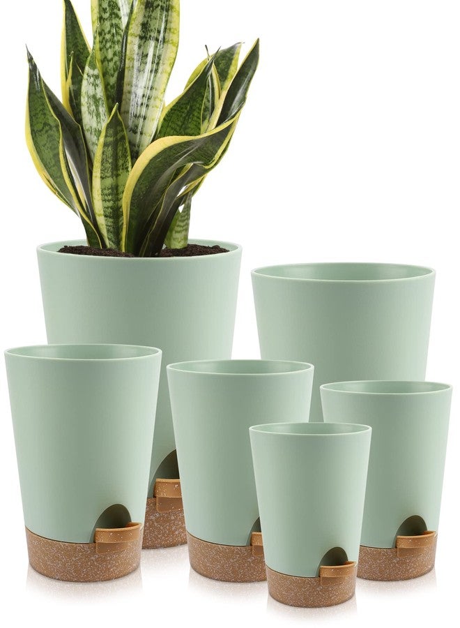 YNNICO Plant Pots Indoor 8/7/6.5/6/5.5/5 Inch Self Watering Planters with Drainage Holes and Saucers, Plastic Flower Pots, Nursery Planting Pot for Indoor Out Door Plants - Image 1