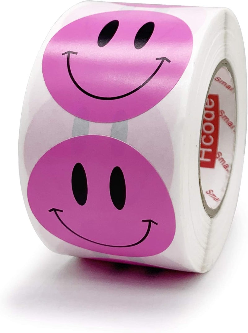 Hcode Happy Face Stickers Roll Circle Dots Paper Labels Reward Stickers Teachers Stickers 500 Pieces per Roll (1.5 inch Pink) - Image 1