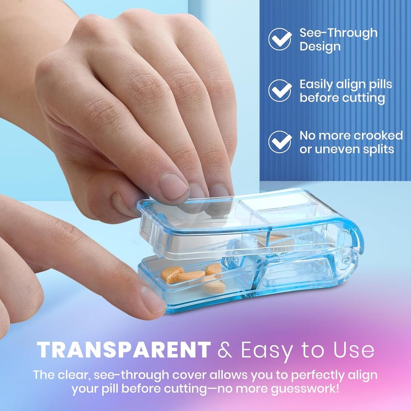 MEDca Pill Cutter V Grip Pill Crusher and Cutter for Vitamins Big Small Pills and Medication Transparent Pill Splitter with Pill Holder Case to Split - Image 4