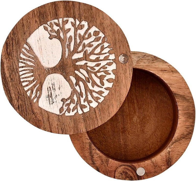 EDHAS Acacia Wood Salt Cellar Box Elegant Kitchen Salt Container Holder with Swivel Lid to Storage Pepper Spice (3.5" x 3.5" x 2.5") - Image 1