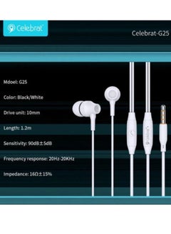 Celebrat G25 Wired Stereo Earphone With Microphone - White - pzsku/Z113830D543F4A88626D7Z/45/_/1735786066/3397d75b-d150-4deb-9866-56b72f0b0664