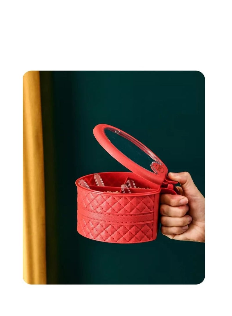 Spaceshoop 3 Compartments Seasoning Box With Lid and Handle Faux Leather Look Spice Pots - Image 3