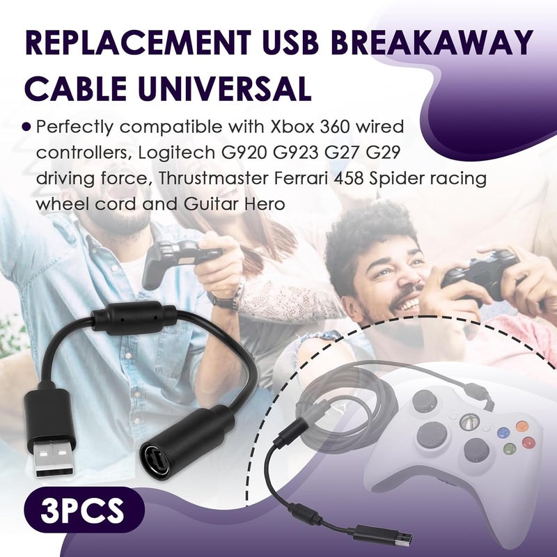 SWIUKPHE 3 قطع كابل USB قابل للفصل لجهاز Xbox 360، متوافق مع كابل Rocksmith Real Tone، محول كابل USB لوحدة تحكم Xbox، لجهاز Guitar Hero Dongle لـ Logitech G920، لعجلة سباق Thrustmaster 458 Spider - Image 2