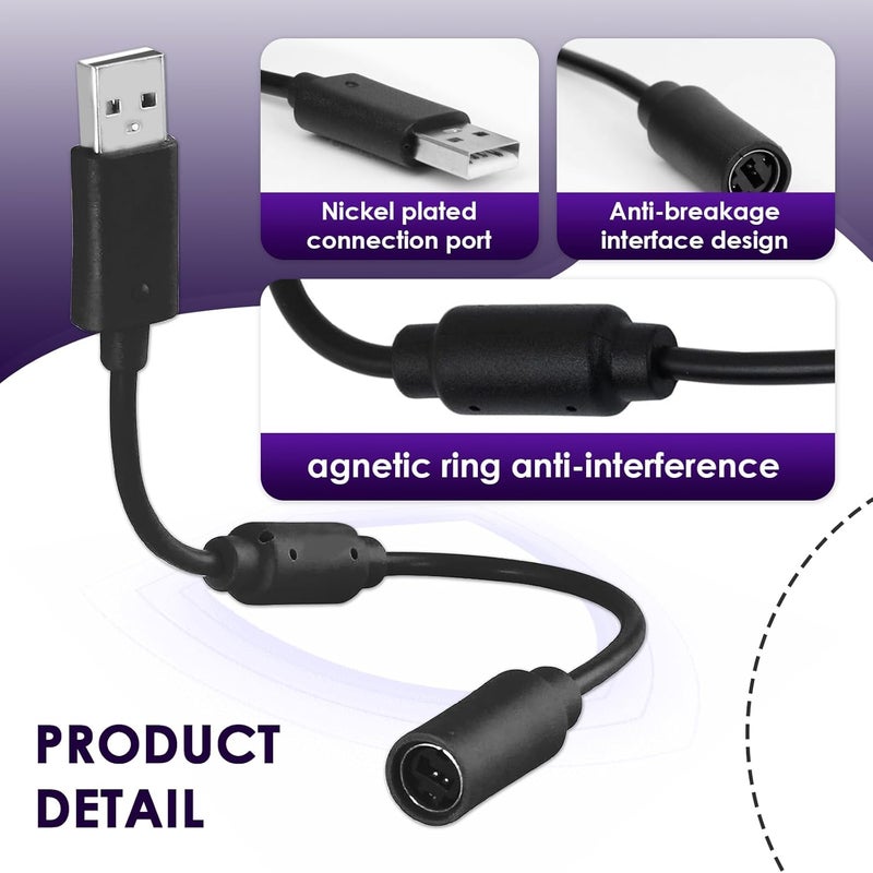 SWIUKPHE 3 قطع كابل USB قابل للفصل لجهاز Xbox 360، متوافق مع كابل Rocksmith Real Tone، محول كابل USB لوحدة تحكم Xbox، لجهاز Guitar Hero Dongle لـ Logitech G920، لعجلة سباق Thrustmaster 458 Spider - Image 5