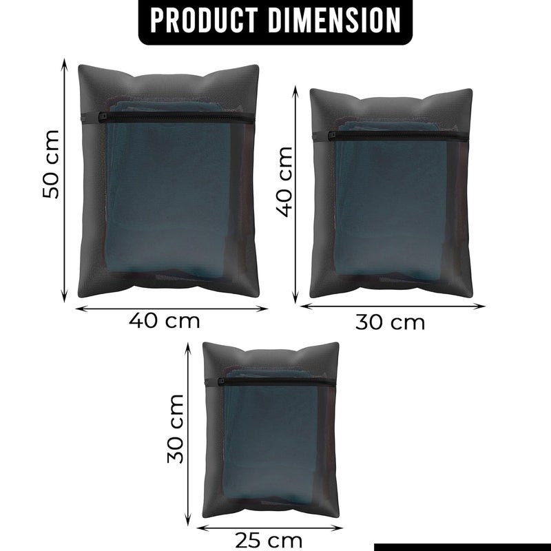 Kuber Industries Set of 9 Polyester Mesh Laundry Bag with Zip Reusable Washing Bags for Washing Machine Ideal for Delicate Fabrics Lingerie Shoes Protection YZ2BLK Plain Black - Image 3