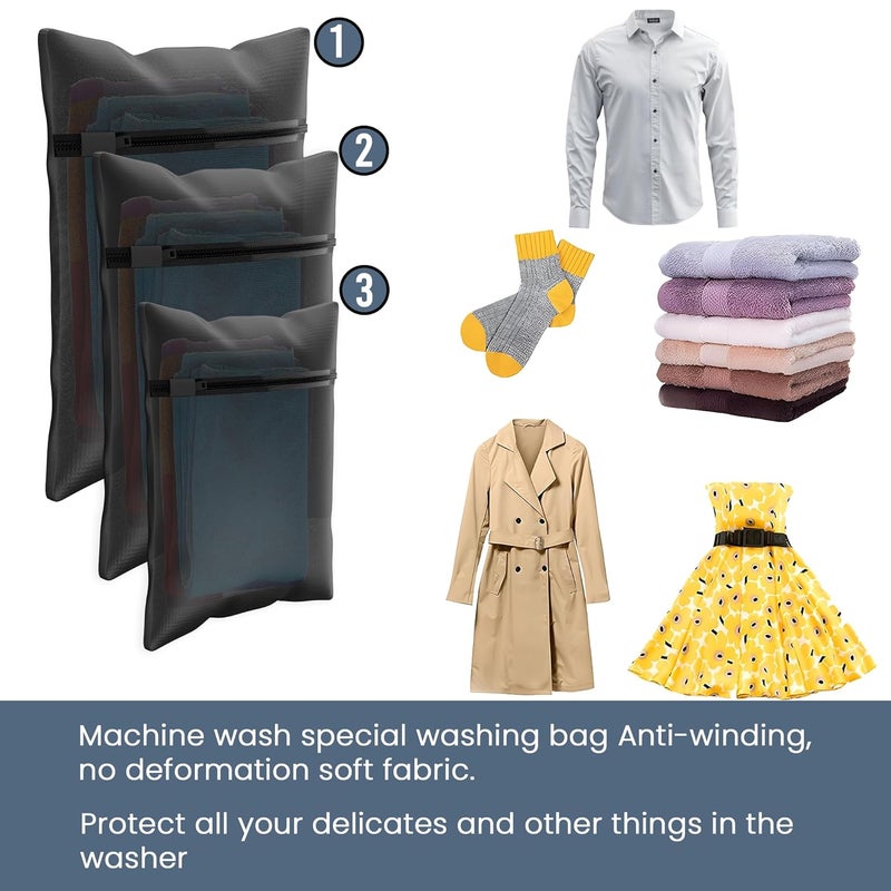 Kuber Industries Set of 9 Polyester Mesh Laundry Bag with Zip Reusable Washing Bags for Washing Machine Ideal for Delicate Fabrics Lingerie Shoes Protection YZ2BLK Plain Black - Image 5