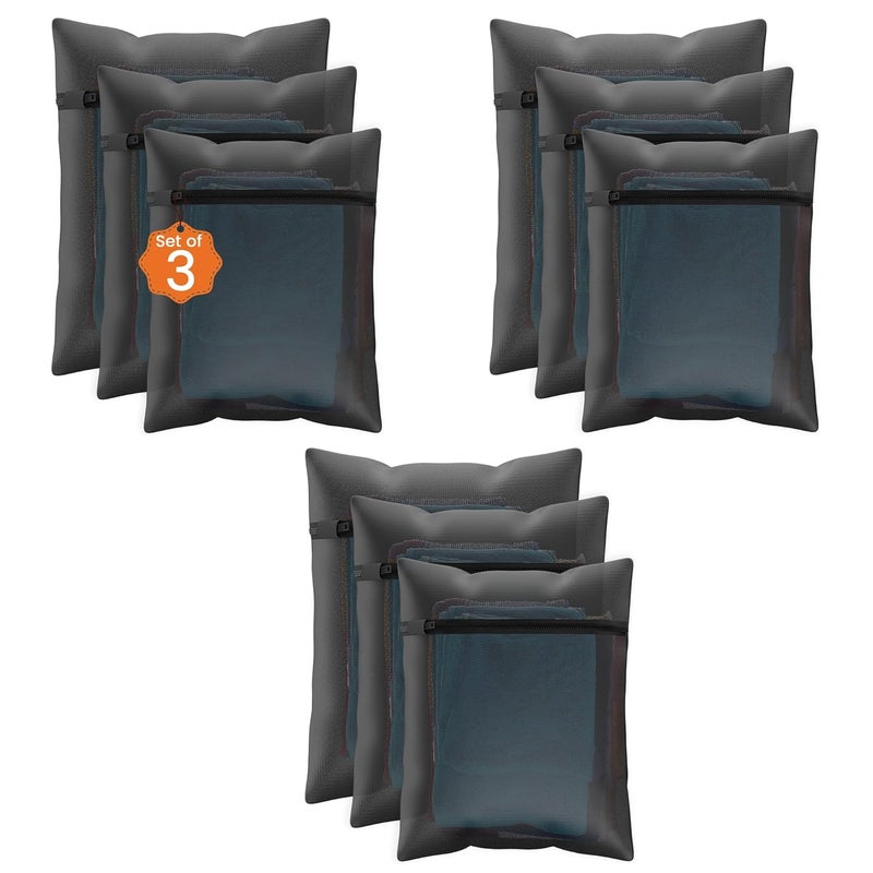 Kuber Industries Set of 9 Polyester Mesh Laundry Bag with Zip Reusable Washing Bags for Washing Machine Ideal for Delicate Fabrics Lingerie Shoes Protection YZ2BLK Plain Black - Image 1