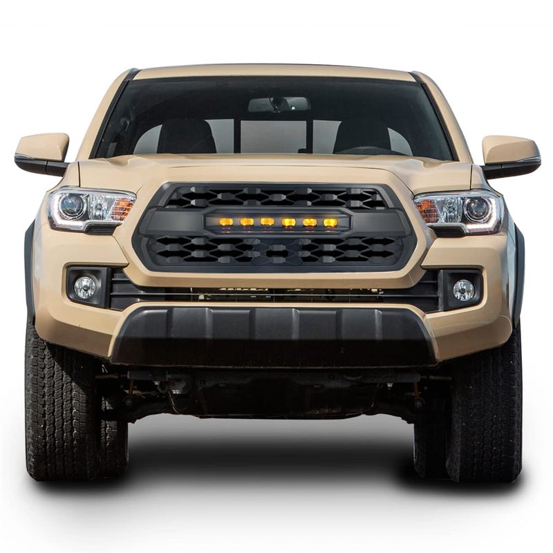 MEGAIE TRD Pro Style Grille Compatible with Tacoma 2016 2017 2018 2019 2020 2021, Matte Black Front Grill with LED Off-Road Lights, Not for Trucks w/Radar Behind Emblem - Image 5
