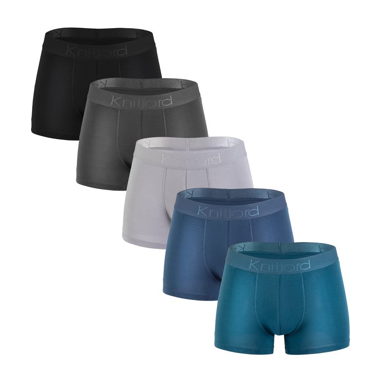 KNITLORD Men's Luxury Bamboo Viscose Boxer Underwear Ultra Soft and Breathable Stripes Boxer Briefs 5 Pack (XL) - Image 1