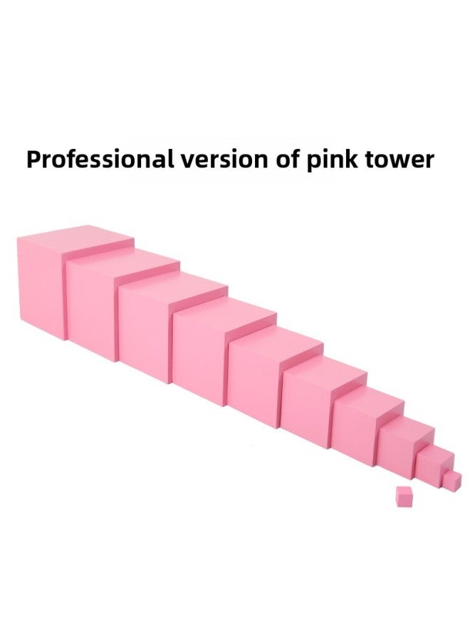 Montessori Sensory Teaching Aids Pink Tower Montessori Kindergarten Early Education Children's Family International Version Teaching Aids-Color:Professional Edition Pink Tower  - Image 1
