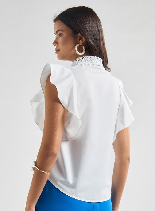 سبلاش فيڤ قميص سادة بأكمام واسعة وتفاصيل دانتيل - Image 3