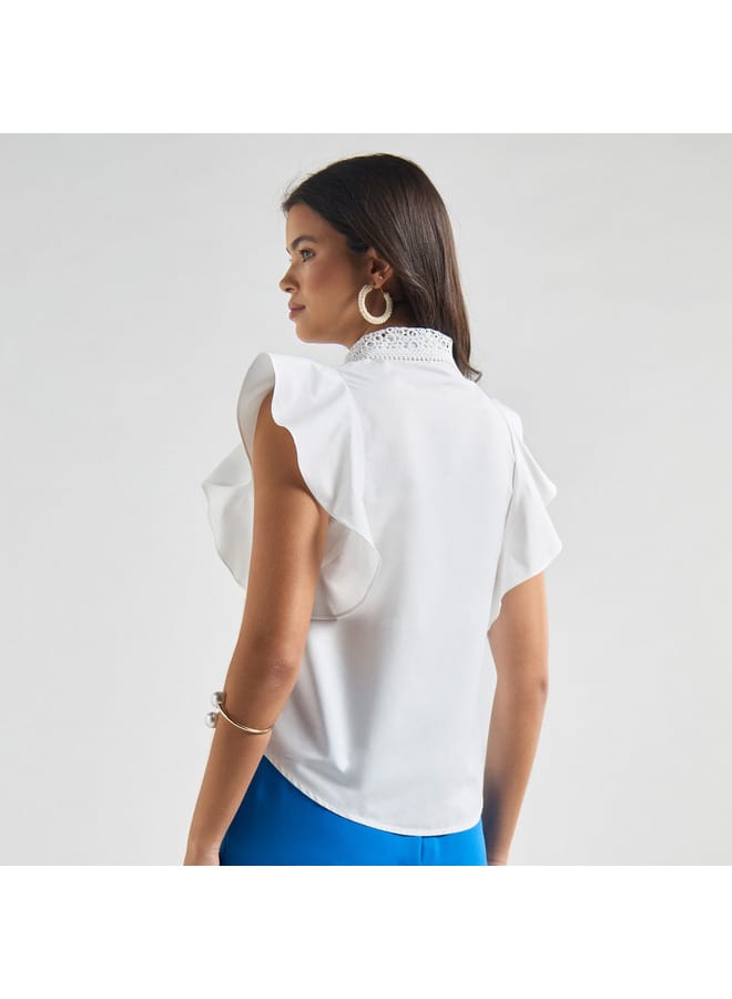 Splash FAV Shirt with Flutter Sleeves and Lace Detail  - Image 3