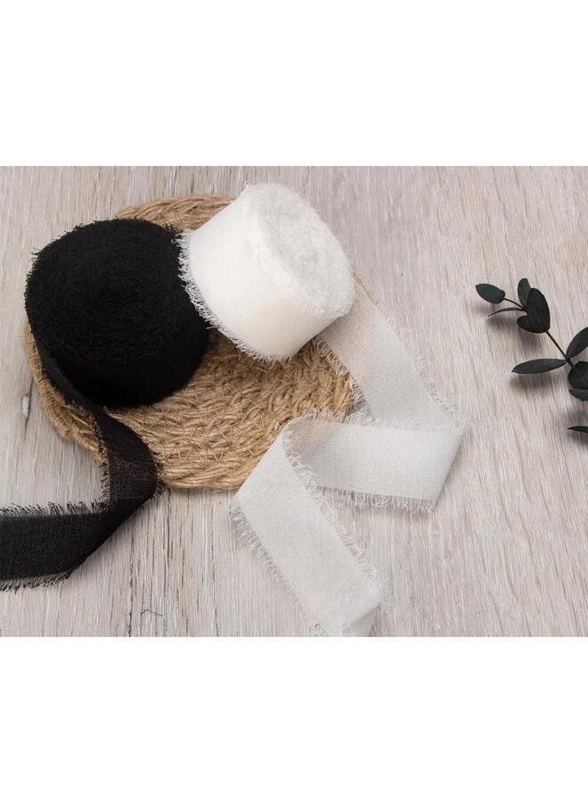 شريط شيفون من قطعتين مصنوع يدويًا من الشيفون والحرير، شريط أبيض لدعوات الزفاف، وتغليف باقات الزفاف، وتزيين تنسيق الزهور - Image 3