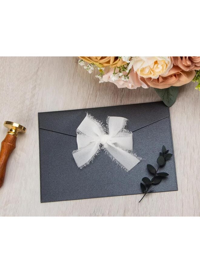 شريط شيفون من قطعتين مصنوع يدويًا من الشيفون والحرير، شريط أبيض لدعوات الزفاف، وتغليف باقات الزفاف، وتزيين تنسيق الزهور - Image 4