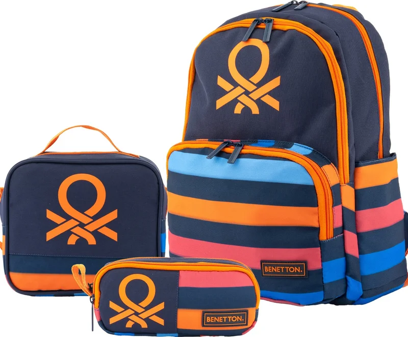 يونايتد كولورز أوف بينتيون . Stripe Detailed Boys Primary School Bag Set