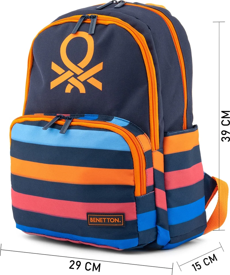 يونايتد كولورز أوف بينتيون . Stripe Detailed Boys Primary School Bag Set