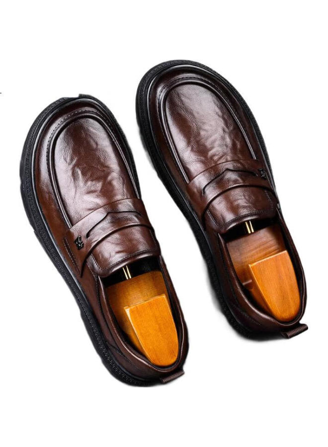 Chint Zhengtai British Men'S Leather Shoes Thick-Soled Height-Increasing Breathable Loafers Business Casual Leather Shoes Men Jz0210 Brown 40 - Image 2
