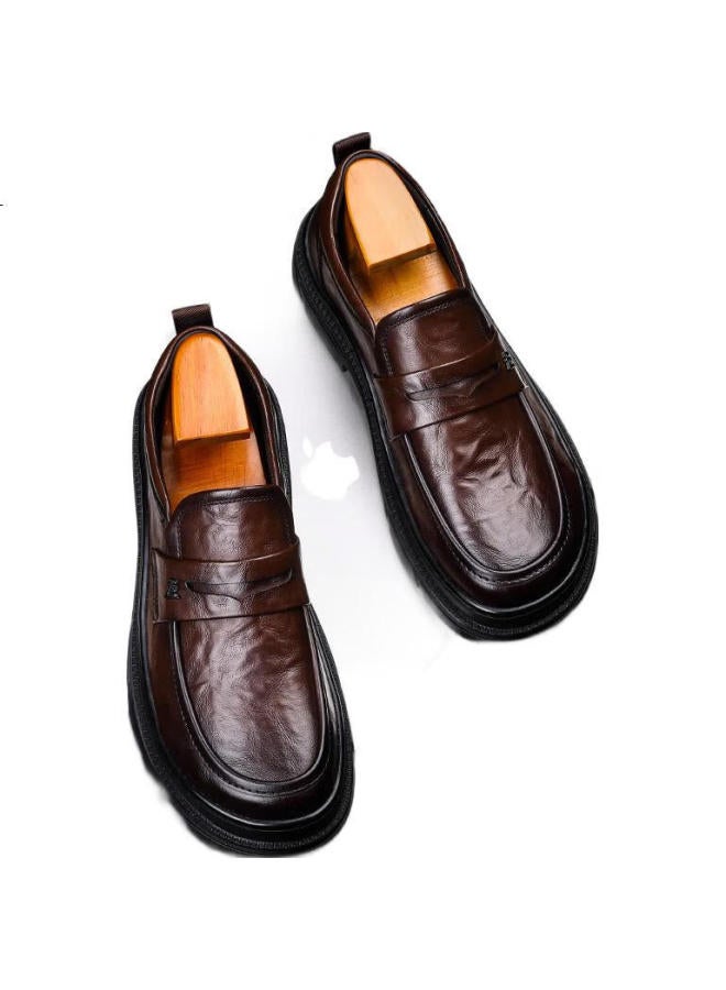 Chint Zhengtai British Men'S Leather Shoes Thick-Soled Height-Increasing Breathable Loafers Business Casual Leather Shoes Men Jz0210 Brown 40 - Image 1