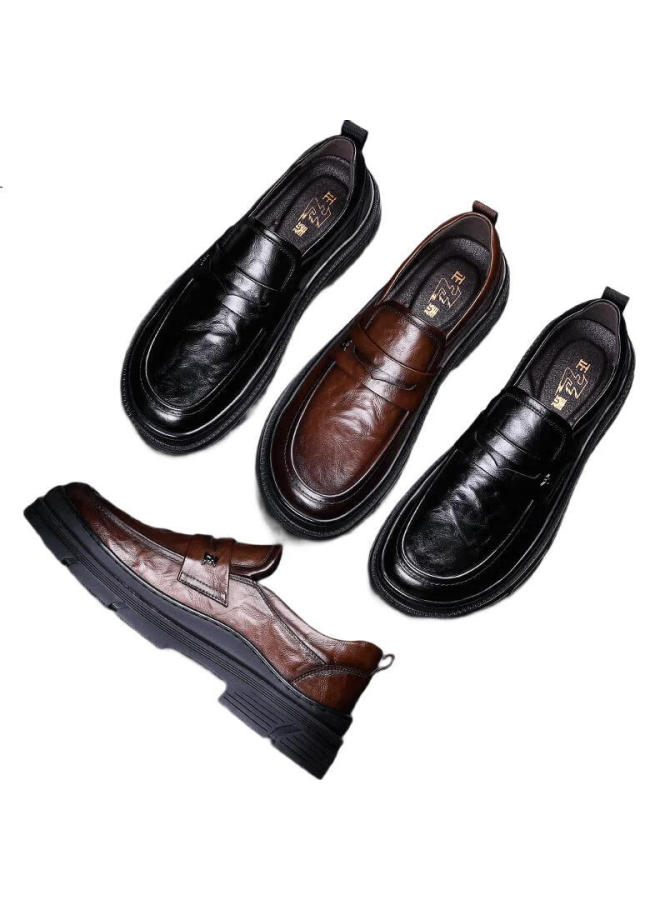 Chint Zhengtai British Men'S Leather Shoes Thick-Soled Height-Increasing Breathable Loafers Business Casual Leather Shoes Men Jz0210 Brown 40 - Image 3