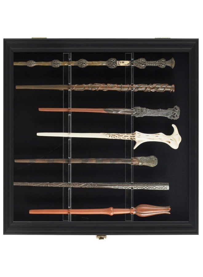 DisplayGifts Magic Wand Display Case for 7 Wands - Lockable Wall Mount Stand Holder | Vertical/Horizontal Hanging Rack Storage Box (Black) Holder Box Rack for Wand Collection - Image 1
