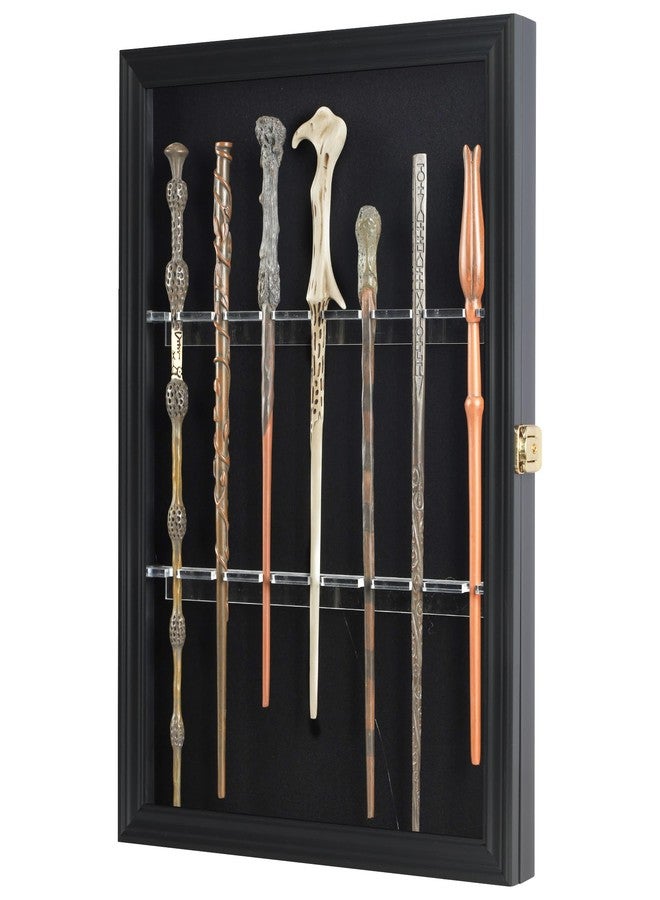 DisplayGifts Magic Wand Display Case for 7 Wands - Lockable Wall Mount Stand Holder | Vertical/Horizontal Hanging Rack Storage Box (Black) Holder Box Rack for Wand Collection - Image 2