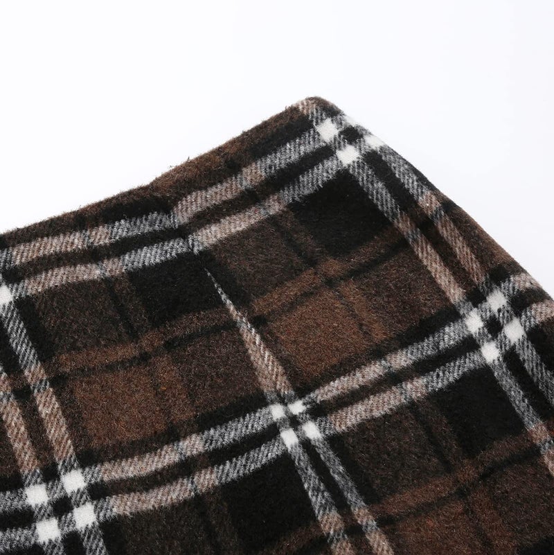 IDEALSANXUN Womens High Waist Plaid Skirt Bodycon Pencil Wool Mini Skirts(Coffee, L) - Image 3
