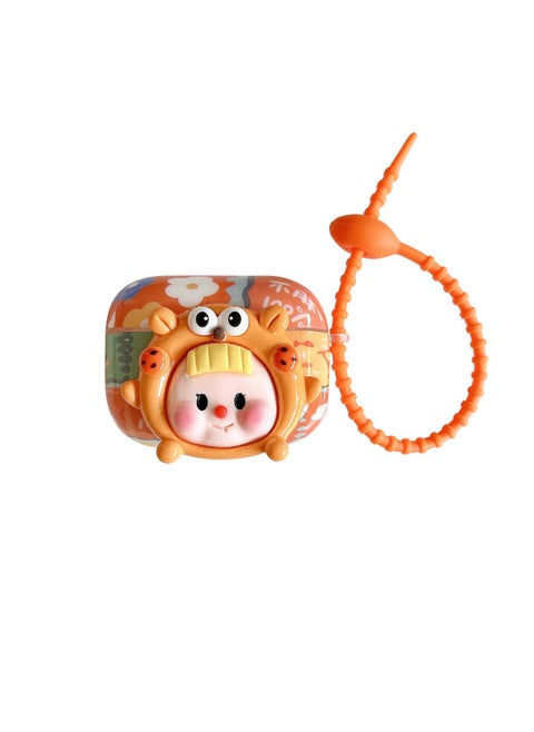 Suitable For AirPods 4 Earphone Set Creative Cartoon Shell For Apple1/2/pro2 Wireless Bluetooth Protective Cover Pendant-Color:Silicone Soft Shell + Pendant-orange Doll-Model:AirPods 1/2 Generation (protective Cover)