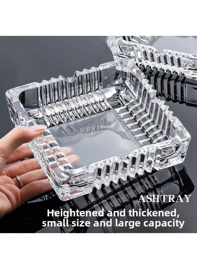 Large Crystal Glass Ashtray for Cigarettes & Cigars, Heavy-Duty Square Ash Tray with High-Capacity Design - Indoor/Outdoor Modern Decor, Durable Easy-Clean Surface - Image 4