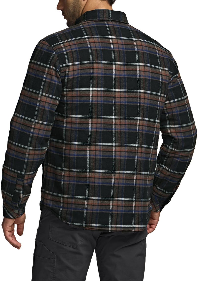 CQR Men's Flannel Shirt Jacket Long Sleeve, Winter Warm Outdoor Casual Plaid Jacket Coat with Pockets, Sherpa Stealth Coal Miner, X-Large - Image 3